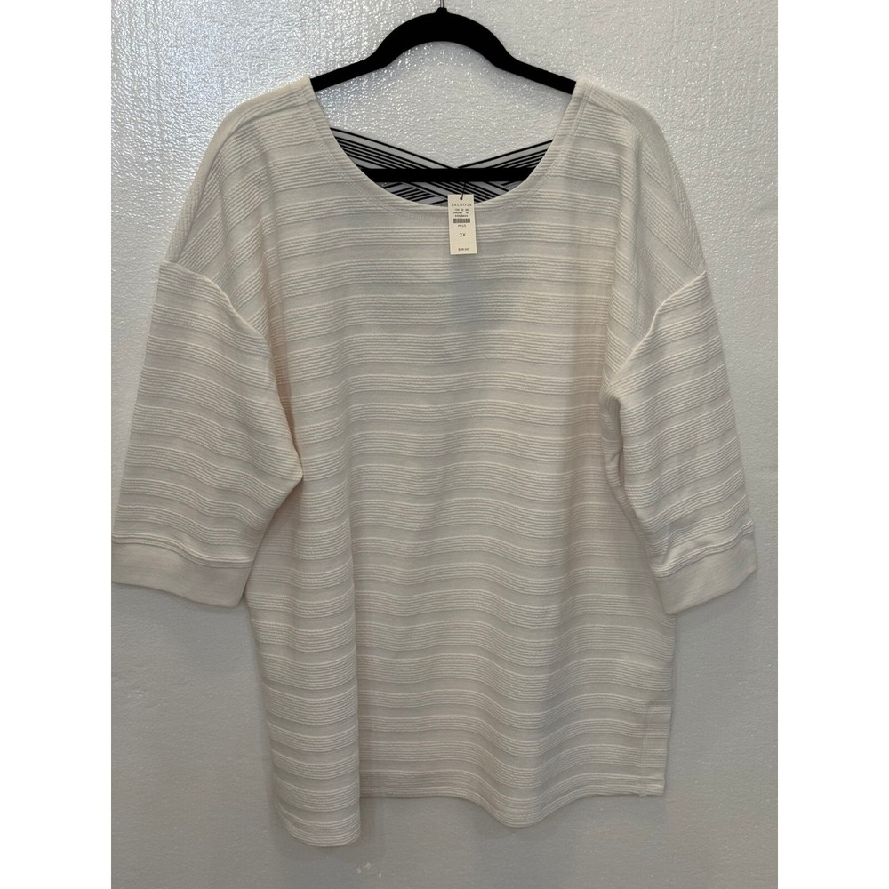 New with‎ Tags T by Talbots Size 2X Textured Criss Cross Back White Tunic Top
